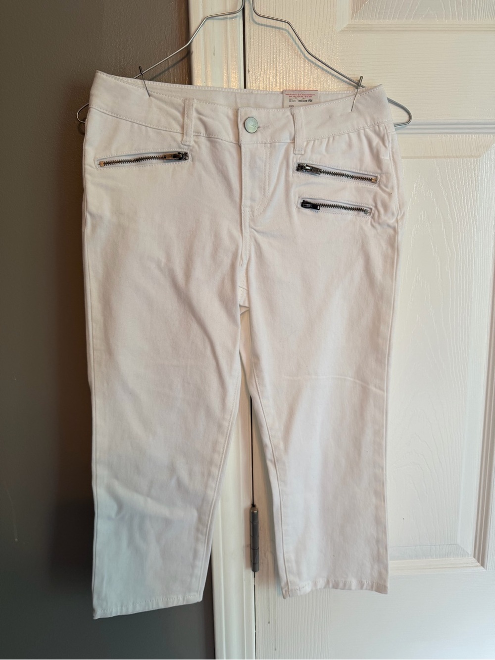 NEW total girl denim girls 12 white Cropped Zip-Pocket Capri Pants